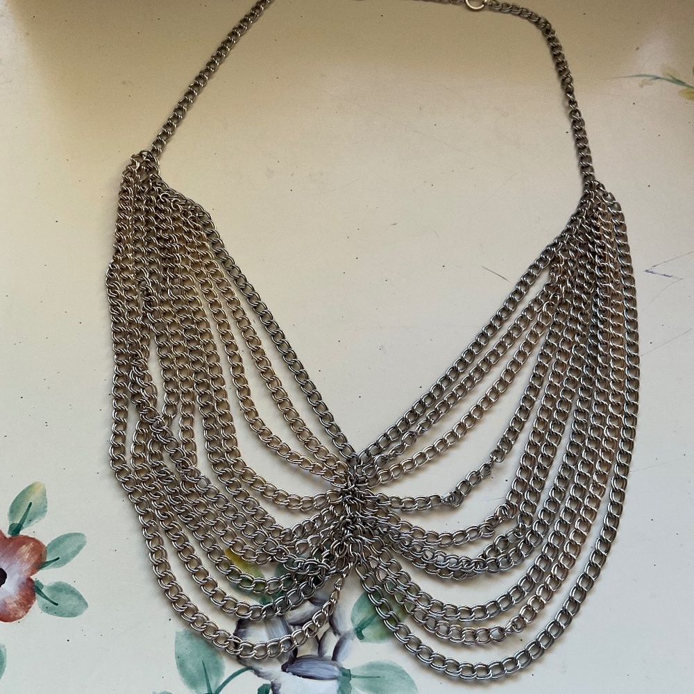 Vintage Rachel tiered necklace, gold and silver, 12”, gently used.